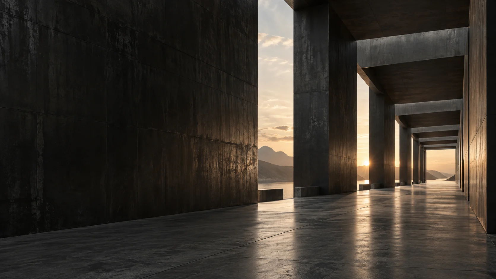 Concrete colonnade at sunset, venue mood image