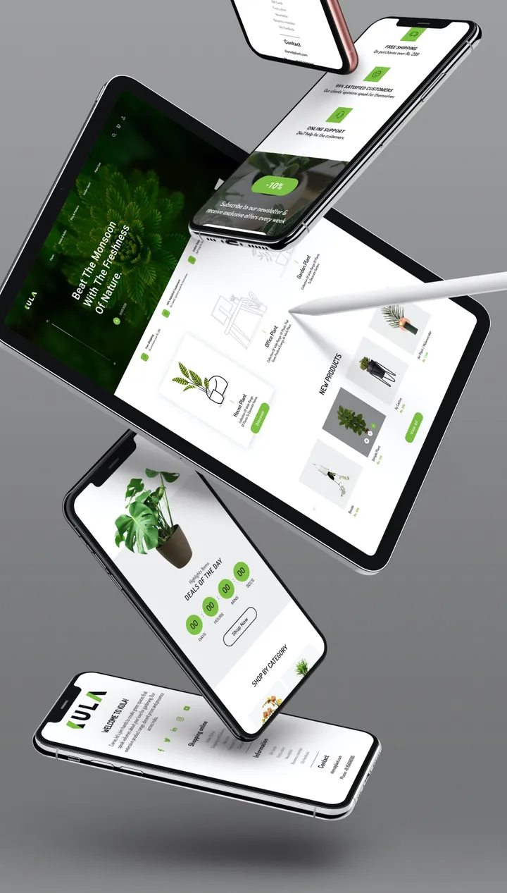 Plant shop website shown on tablet and phones