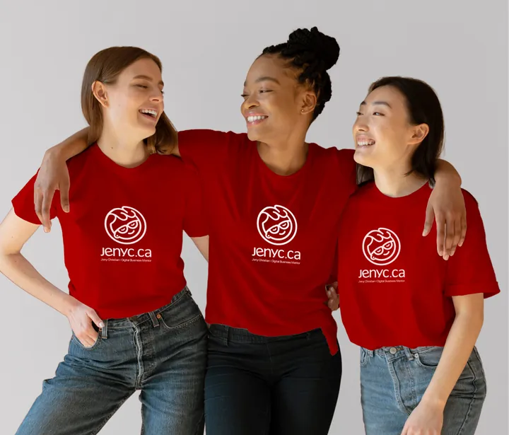 Team wearing branded red T-shirts