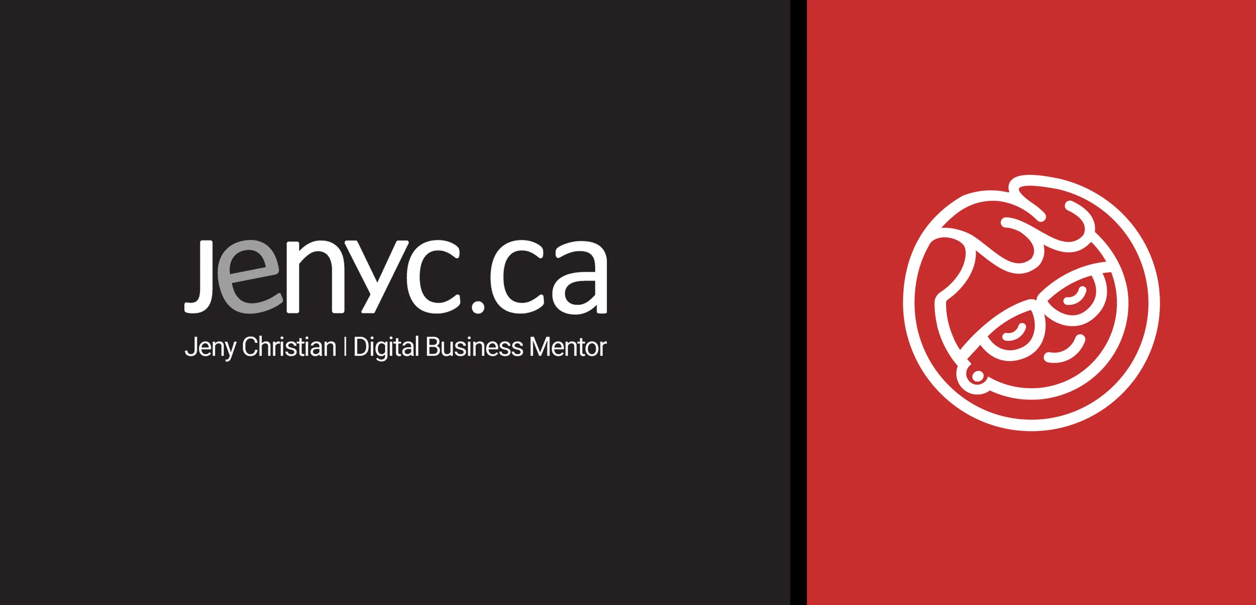 Jenyc.ca logo on black and the mark on red