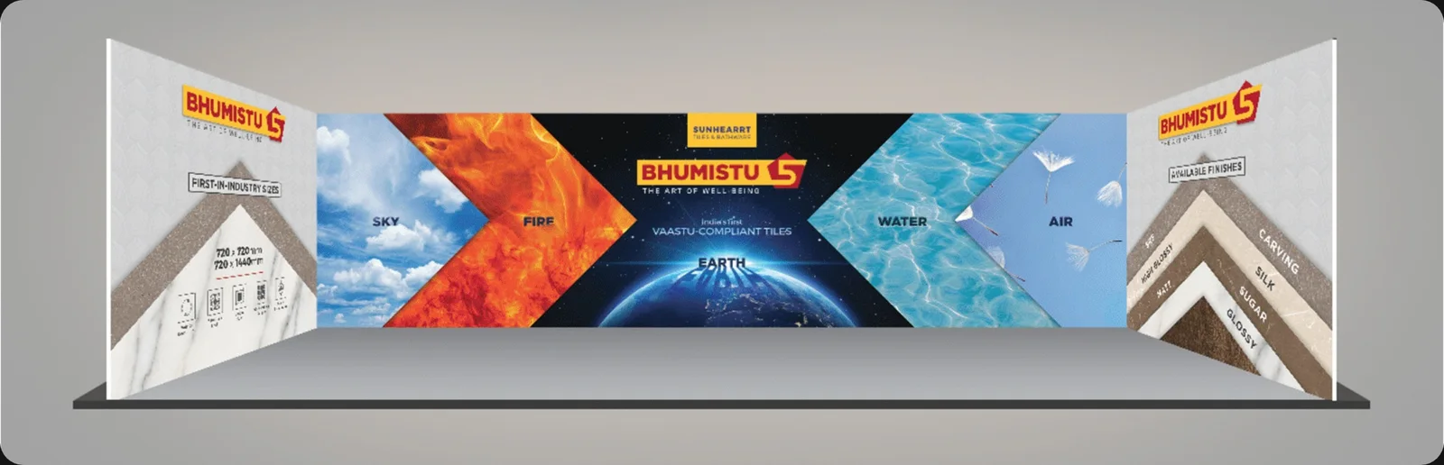 Stage backdrop with the five elements