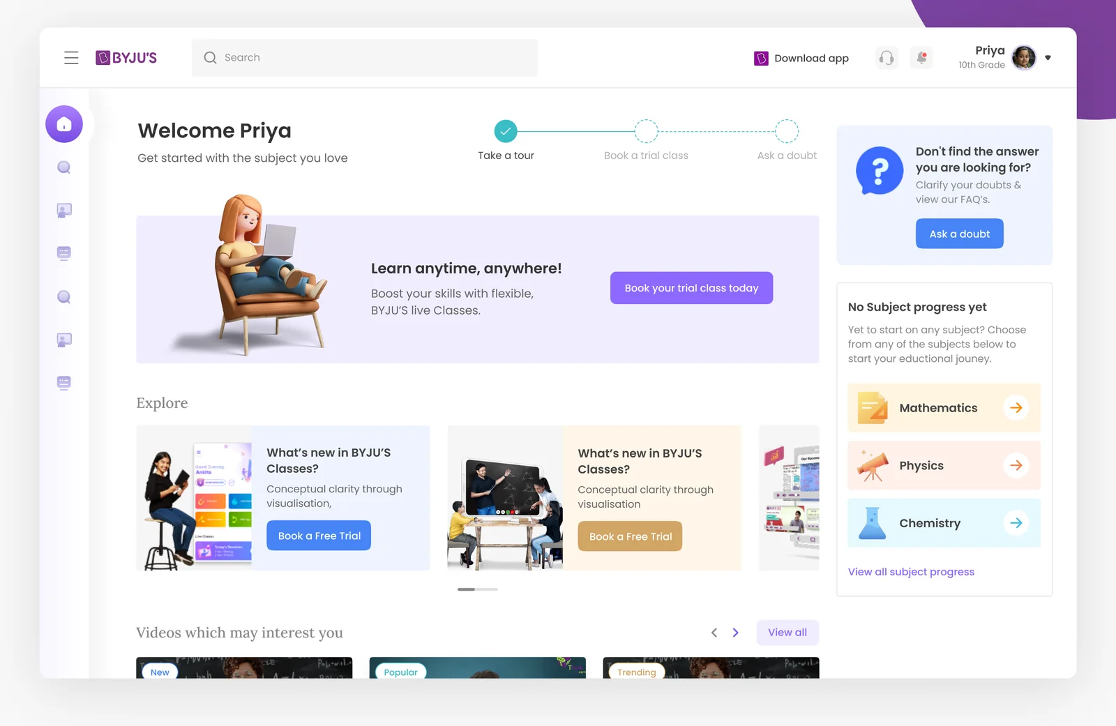 BYJU'S Learn student dashboard