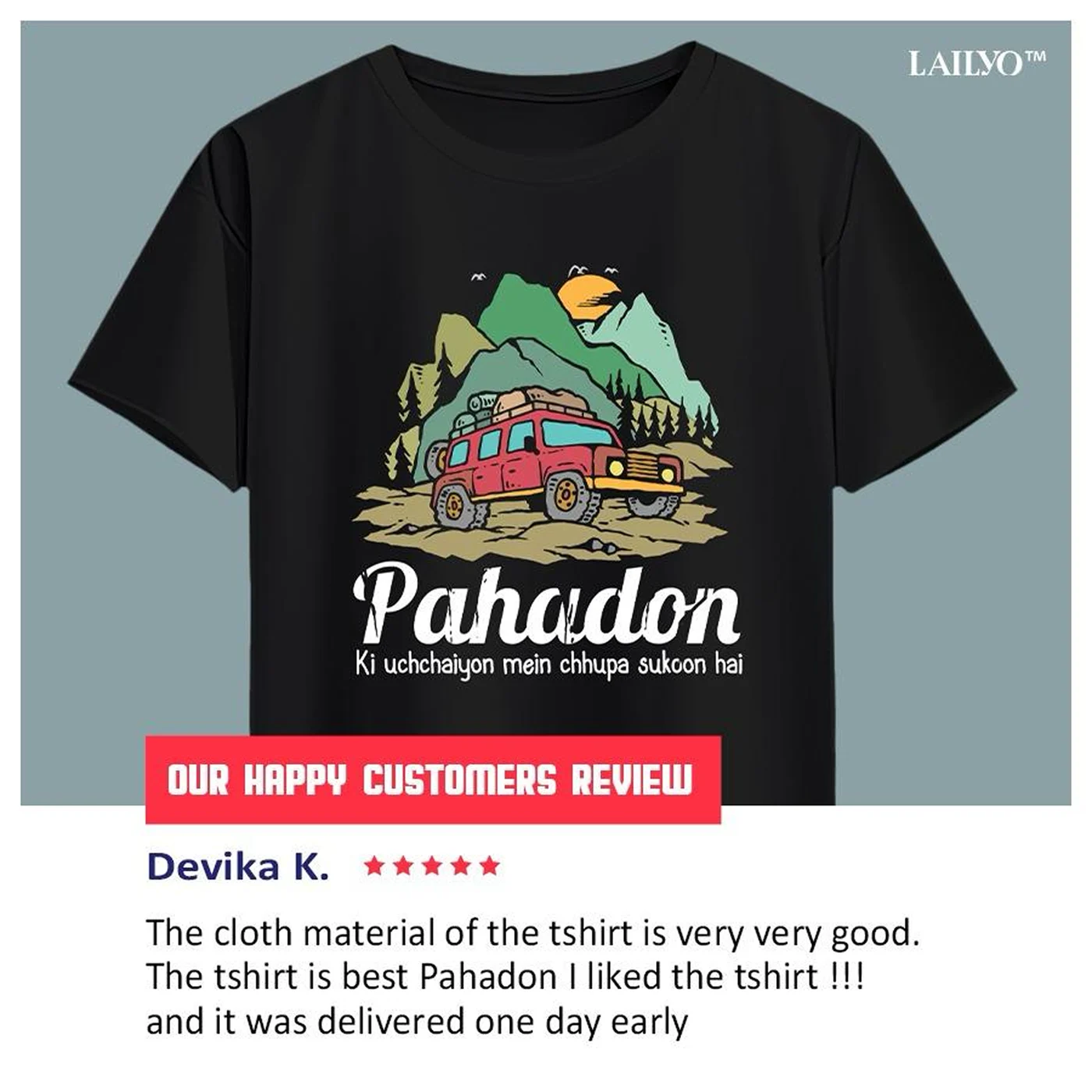 Customer review post for the Pahadon tee