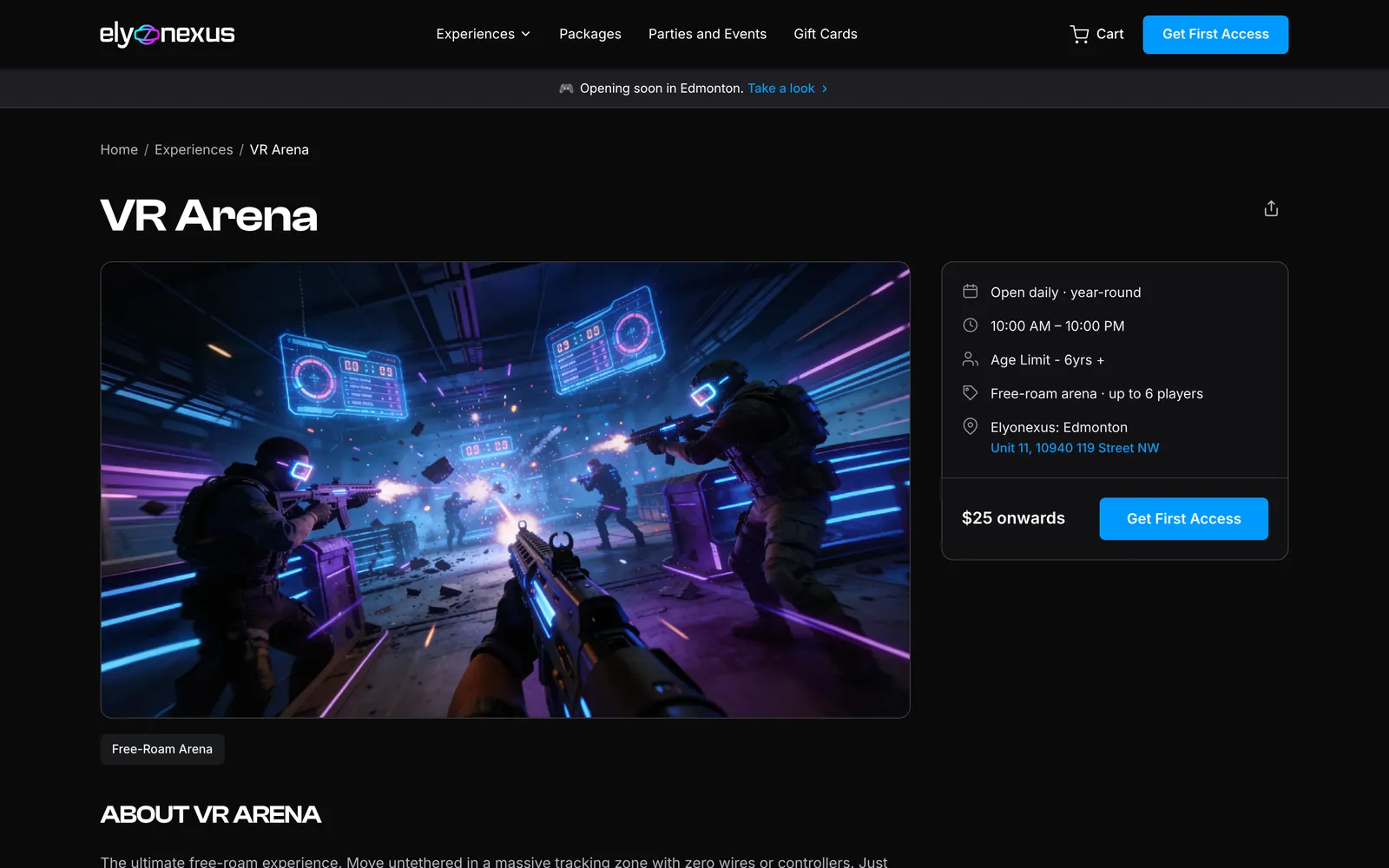 VR Arena page