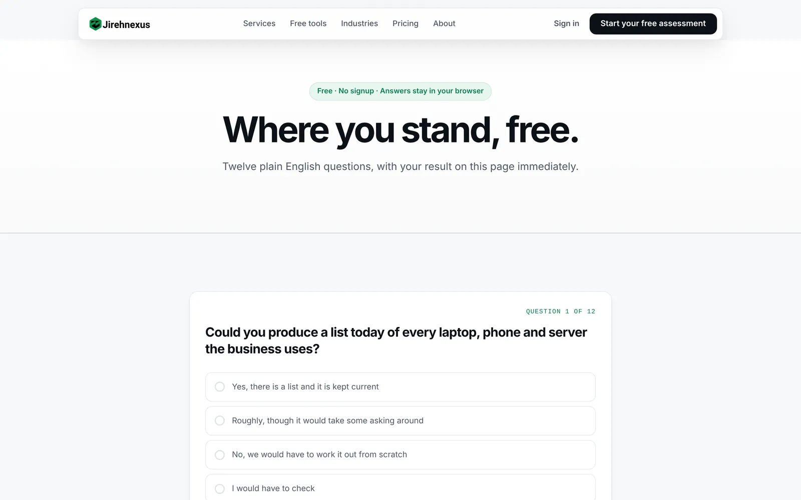 Free assessment page