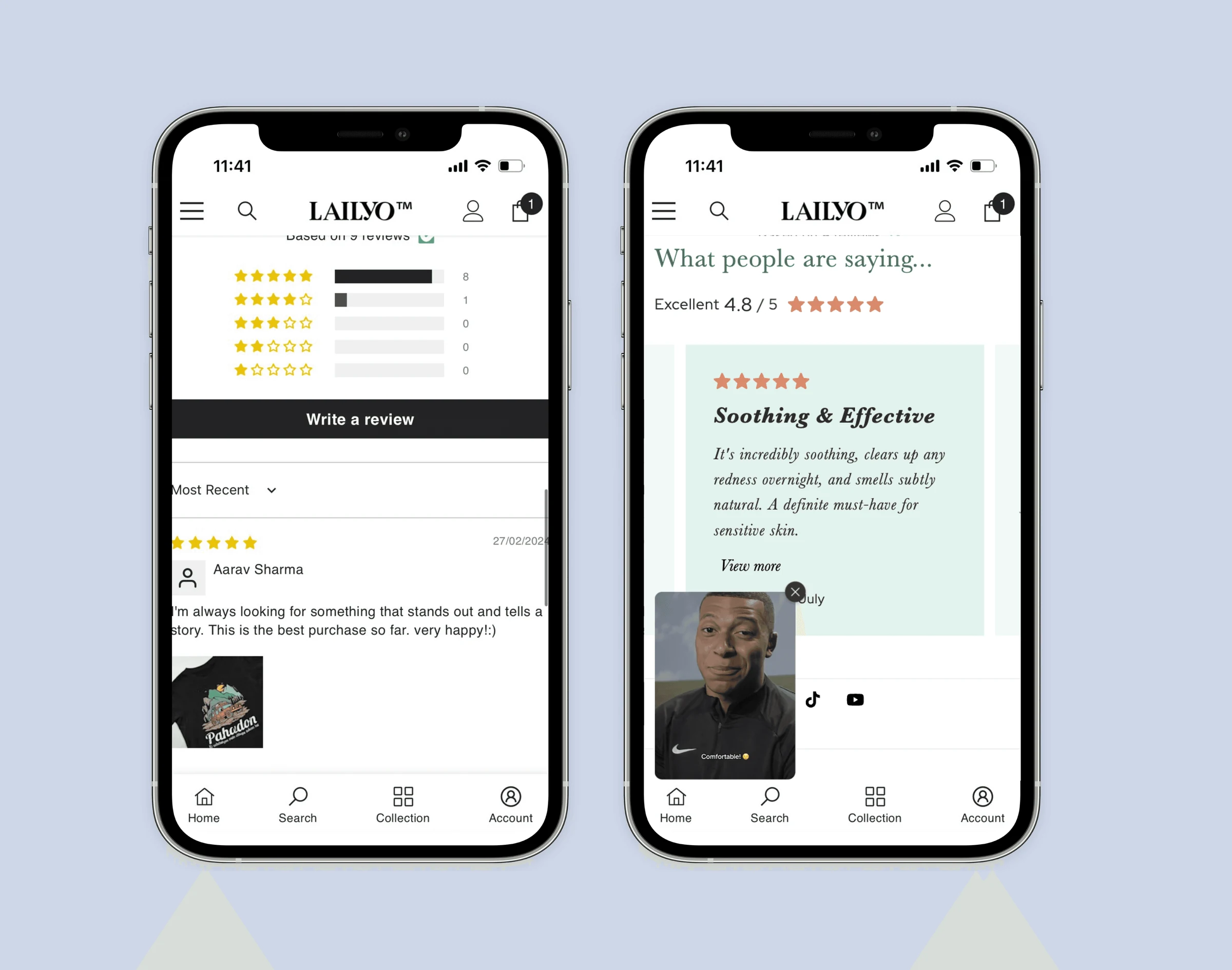 Product page with reviews and video