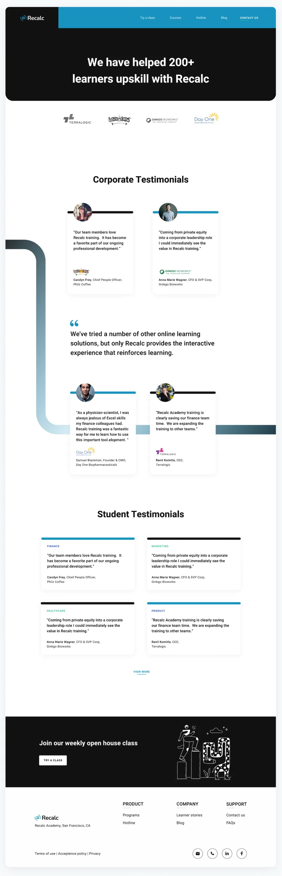 Learner stories page