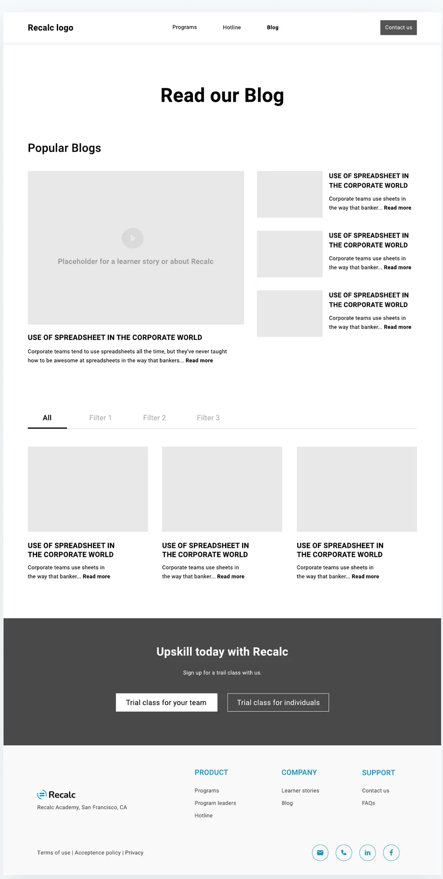 Blog wireframe