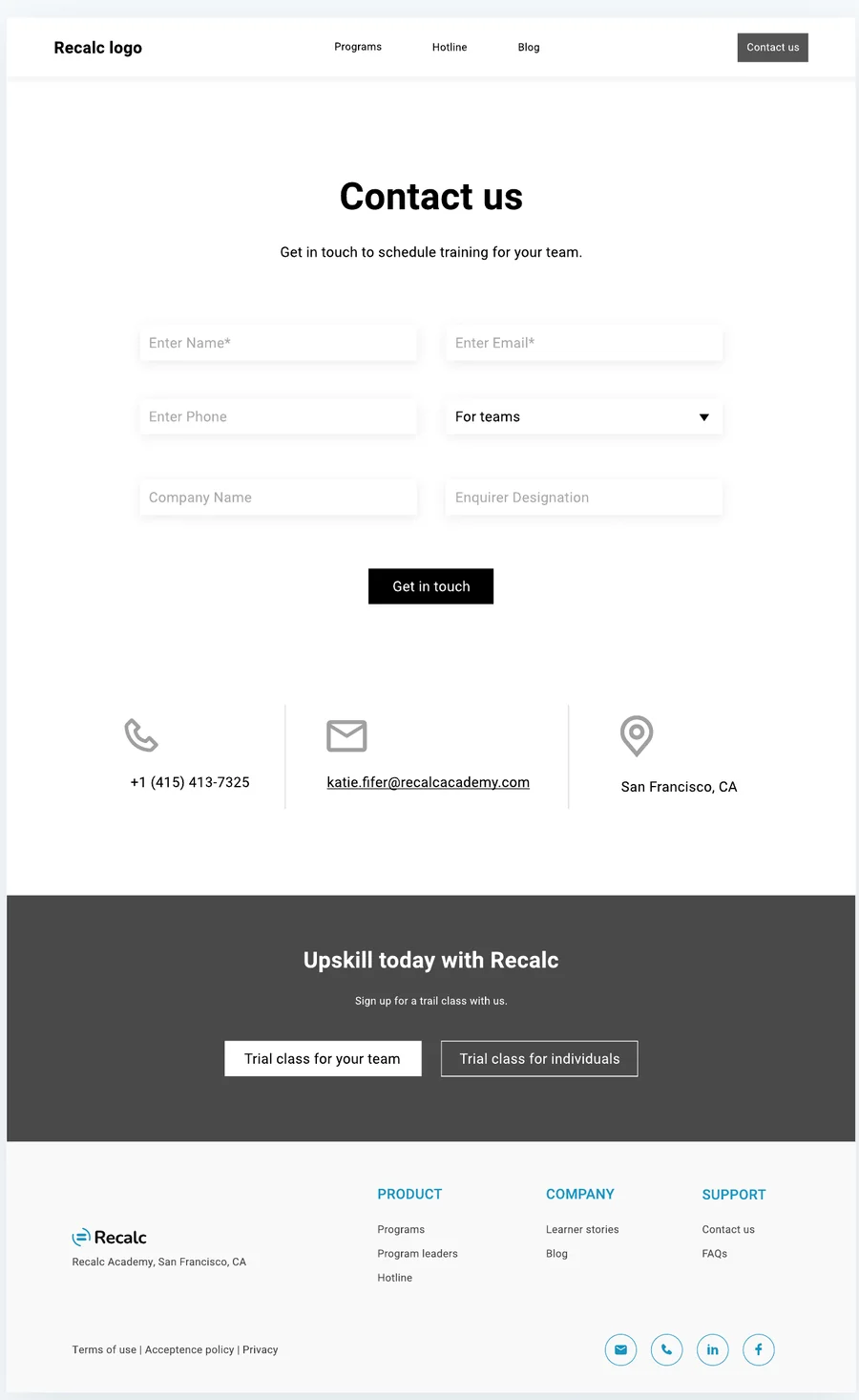 Contact wireframe