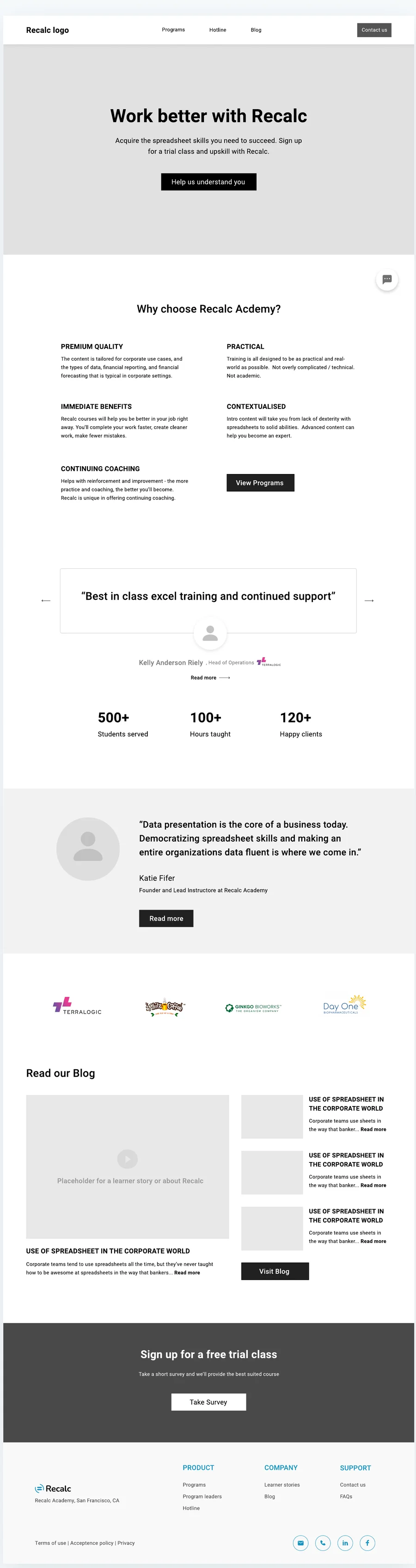 Homepage wireframe